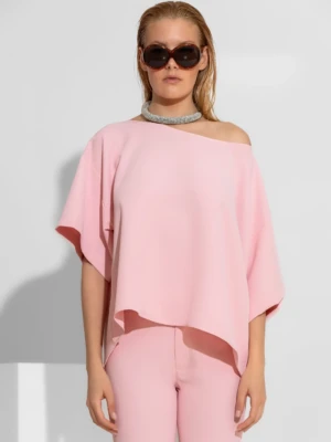 Κρέπ Oversized Μπλούζα με Ανοιχτή Λαιμόκοψη