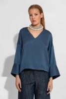 Σατέν Μπλούζα Με -V- Ντεκολτέ