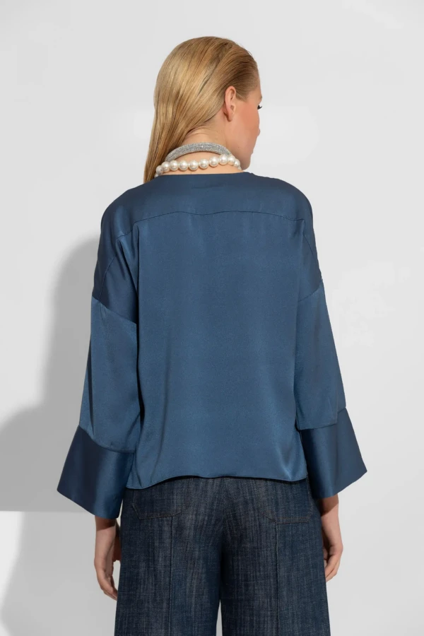 Σατέν Μπλούζα Με -V- Ντεκολτέ