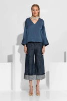 Σατέν Μπλούζα Με -V- Ντεκολτέ