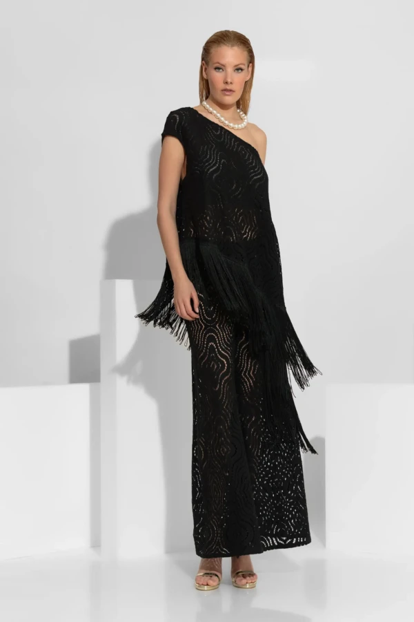 Μπλούζα ένας ώμος δαντέλα με κρόσσια