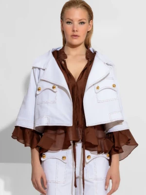 Oversized κοντό τζιν μπουφάν σε λευκό