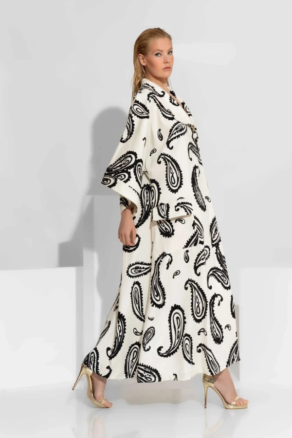 Μακρύ Printed Κιμονό Παλτό σε Καπαρντίνα