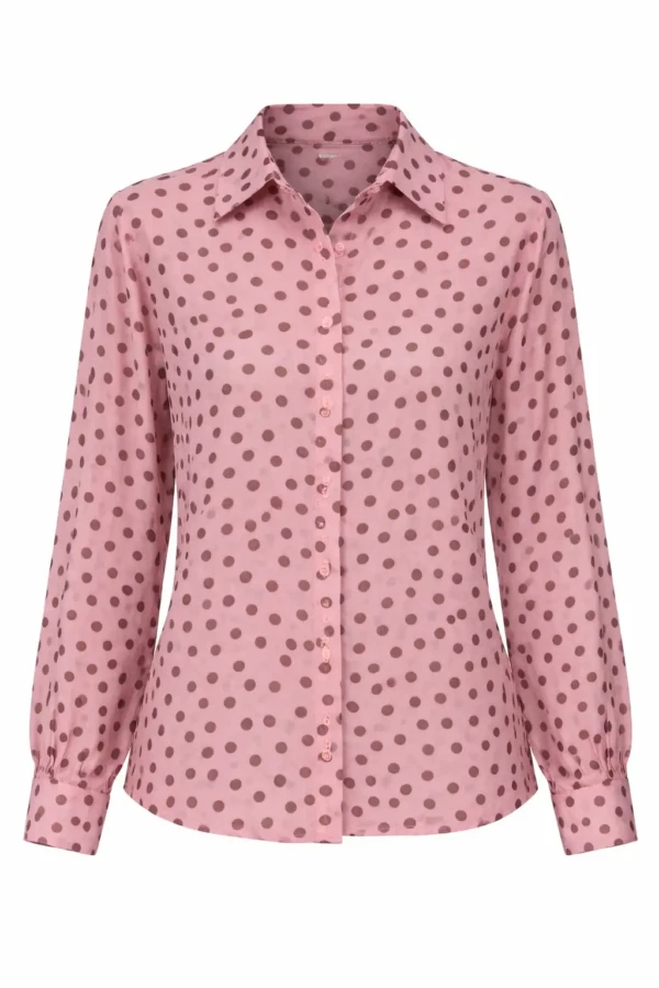 Πουκαμίσα ροζ με μικρά πουά
