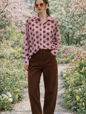 Πουκαμίσα ροζ με μεγάλα πουά