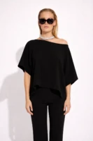 Κρέπ Oversized Μπλούζα με Ανοιχτή Λαιμόκοψη