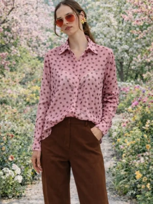 Πουκαμίσα ροζ με μικρά πουά