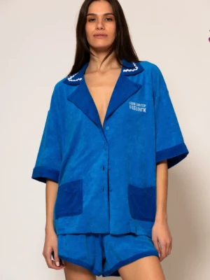 Cotton-blend logo embroidered terry shirt