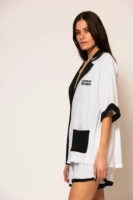 Black and white cotton-blend logo embroidered terry shirt