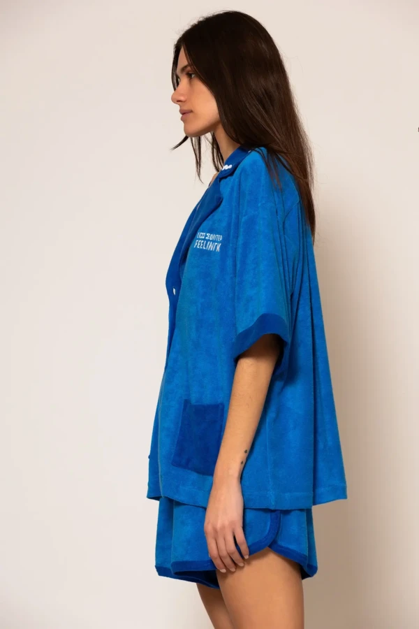 Cotton-blend logo embroidered terry shirt
