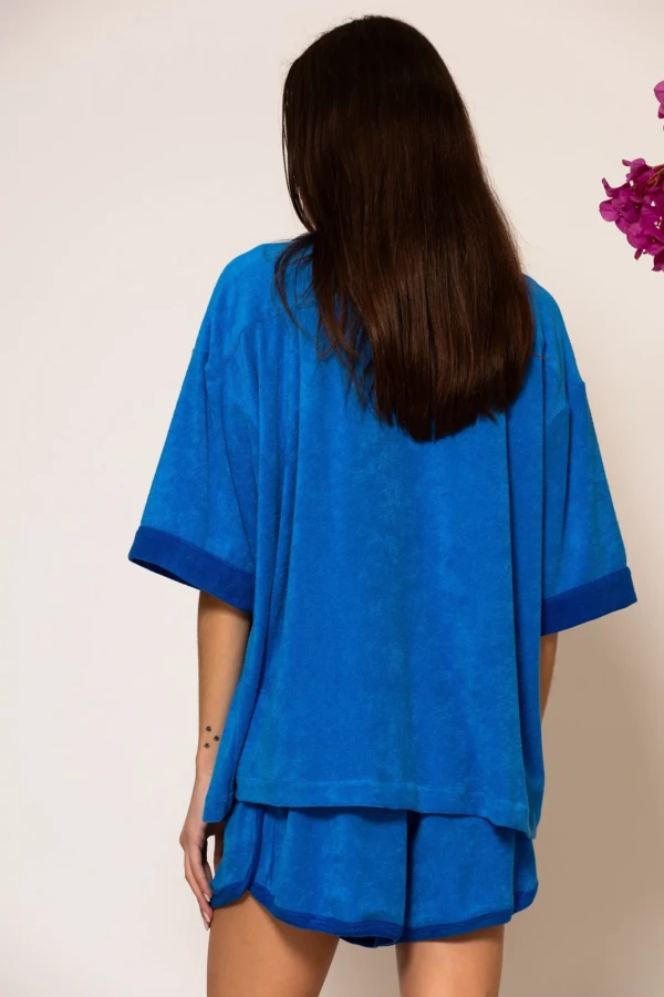 Cotton-blend logo embroidered terry shirt