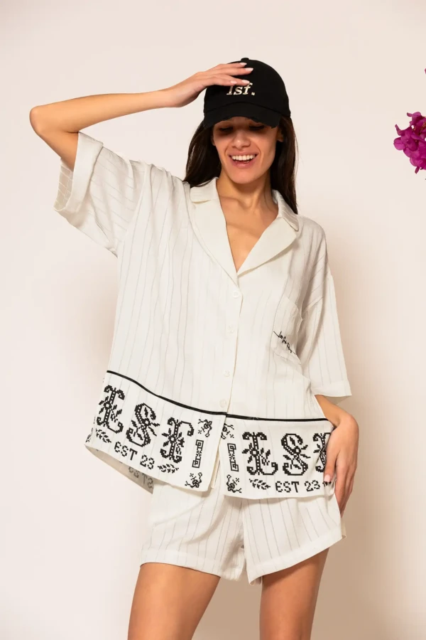 Semedaki Oversized Satin Shirt with logo print