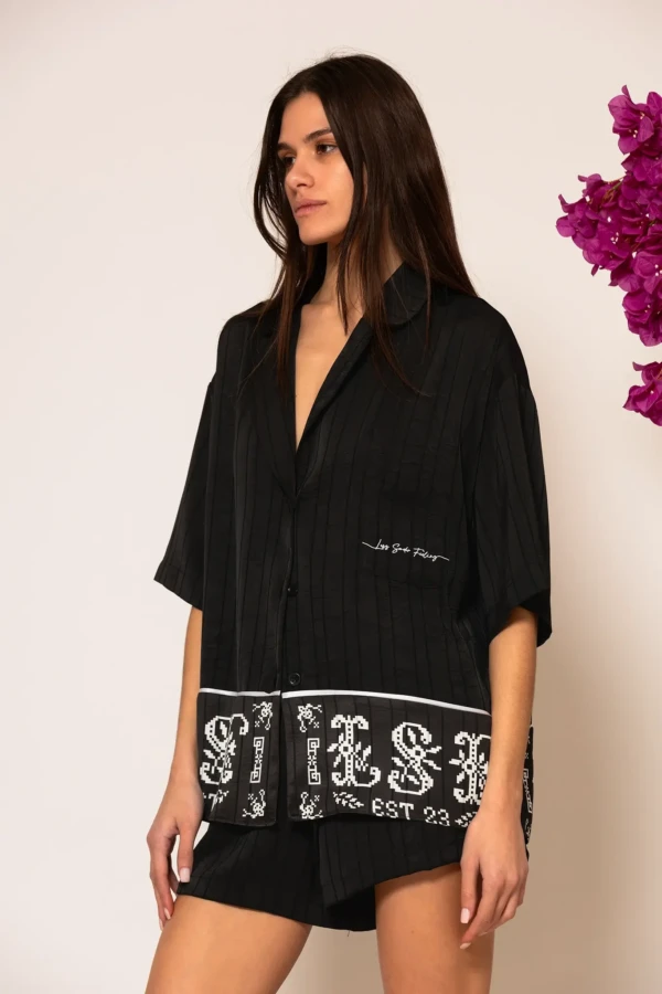Semedaki Oversized Satin Shirt with logo print