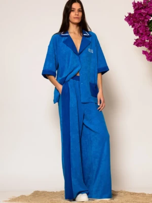 Cotton-blend side striped terry pants