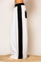 Black and White Cotton-blend side striped terry pants