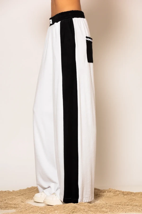 Black and White Cotton-blend side striped terry pants