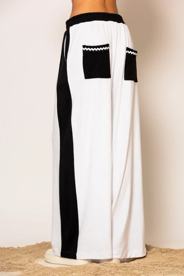 Black and White Cotton-blend side striped terry pants