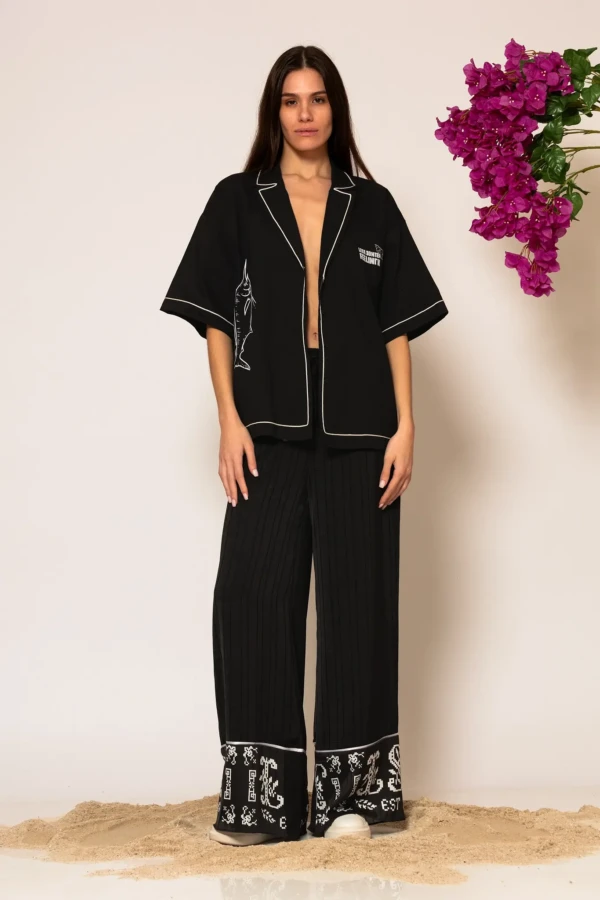 Semedaki Oversized Satin Shirt with logo print