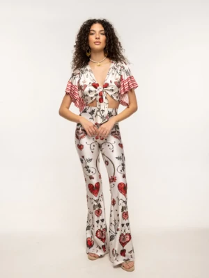 Floral Heart Flared Pants