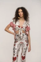 Floral Heart Flared Pants
