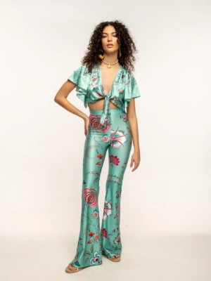 Floral Mint Flared Pants