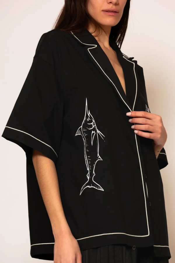 Oversized Logo Embroidered Illustration Shirt