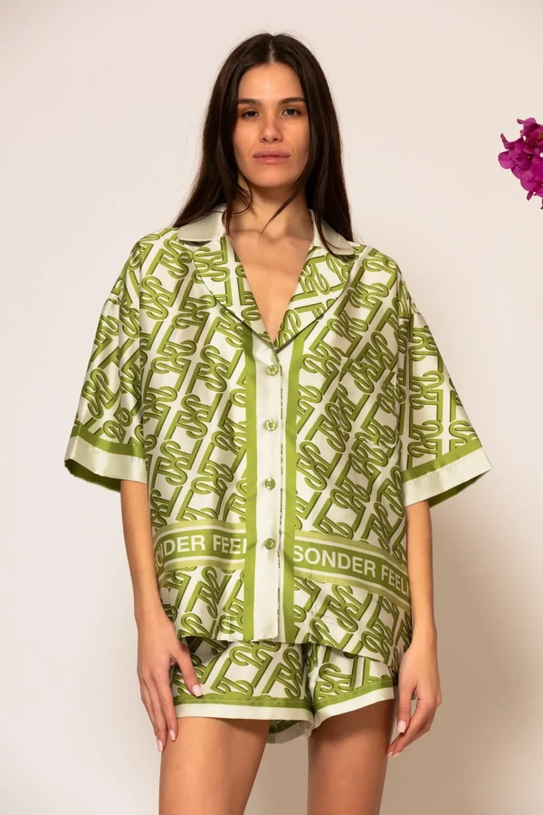 Oversized Signature Satin Print Shirt