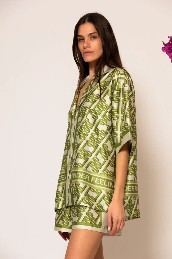 Oversized Signature Satin Print Shirt