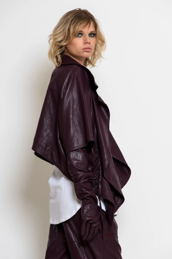 Ασύμμετρο Faux Leather Μπολερό