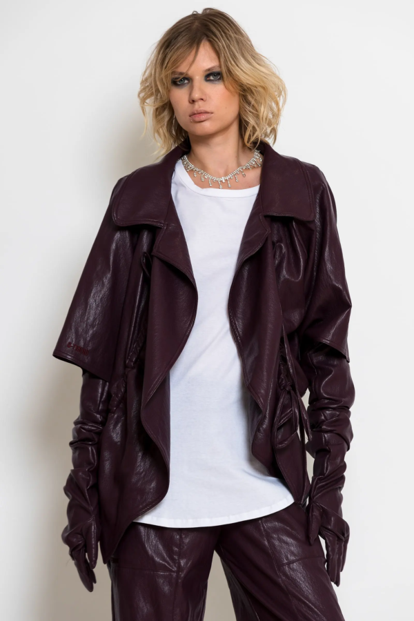 Ασύμμετρο Faux Leather Μπολερό