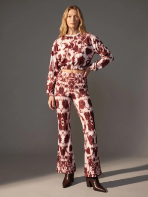 Wine Blossom Flared Pants