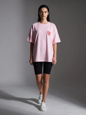 Type Love Heart Logo Puff T-Shirt Pink