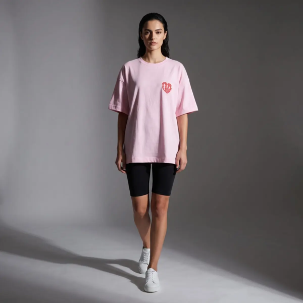Type Love Heart Logo Puff T-Shirt Pink